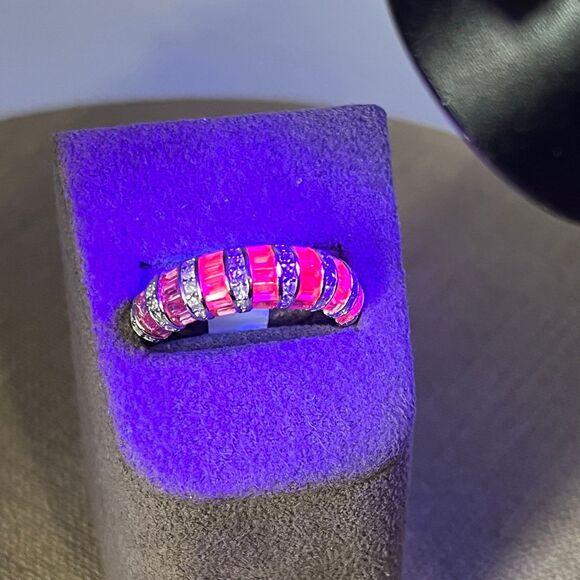 Sterling silver lab created spinel gemstone and CZ band Ring size 7 - Picture 8 of 12